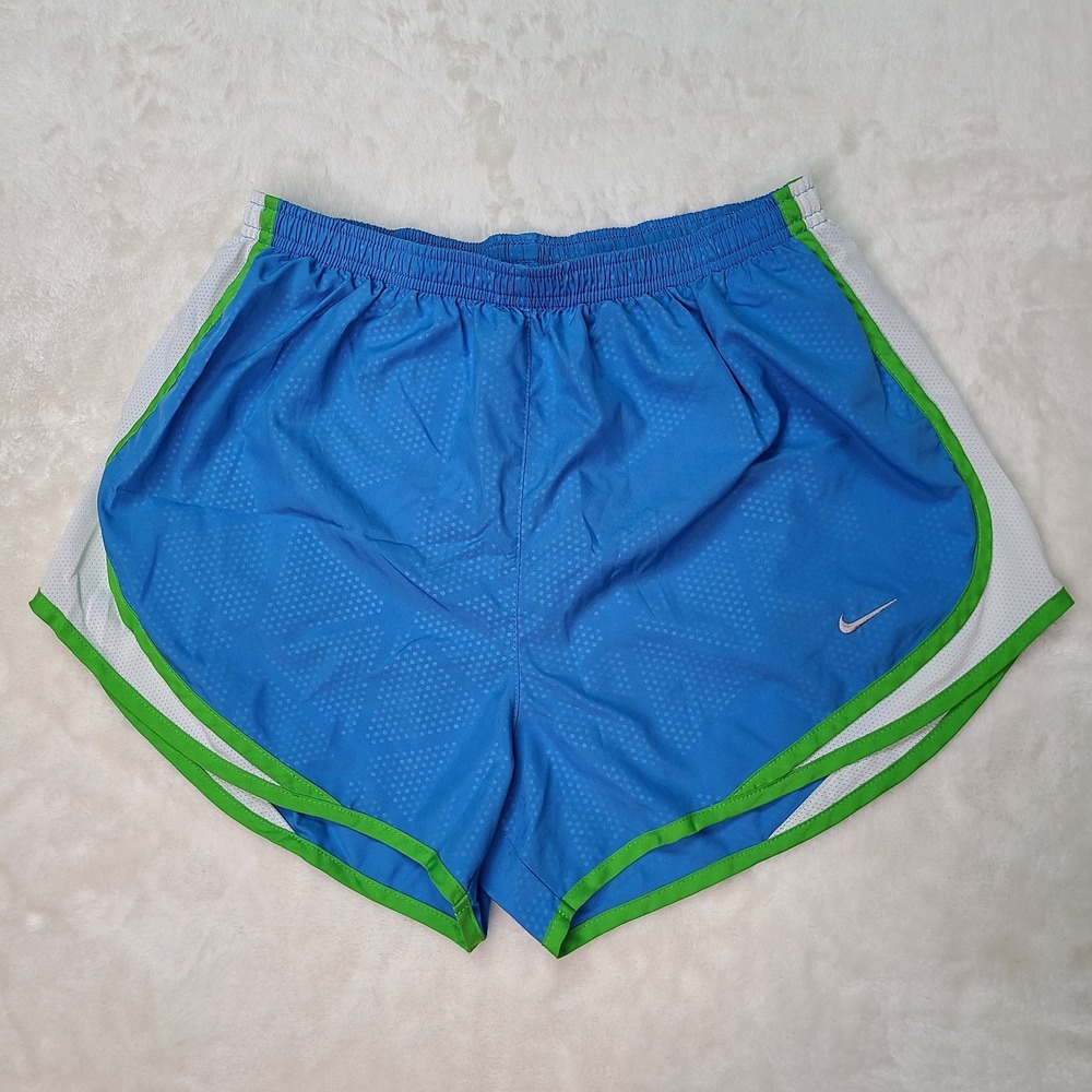 Nike Tempo Dri-FIT Running Shorts Womens Size M Blue Green White Athletic Lined